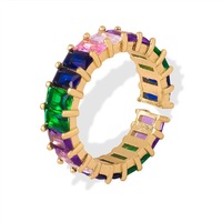 Bague unisexe tendance en laiton plaqué or 18 carats avec pierres précieuses multicolores, style bohème, pour mariage, anniversaire, fête ou usage quotidien
