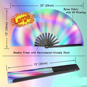 Abanicos Plegables de Bambú Hechos a Mano con Impresión Personalizada Guan Sen, Abanicos Grandes de Arcoíris para Fiestas, Reactivos a la Luz UV, de Neón - Product Image 2