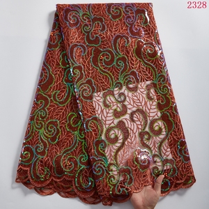 Tissu en dentelle de tulle français africain floral de première qualité avec sequins, tissu floral unique en maille pour robes, vêtements nigérians pour grandes occasions 2580 - Product Image 4