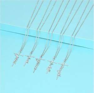 SC-collar con colgante de Cruz chapado <span class=keywords><strong>en</strong></span> oro para mujer, colgante creativo con letras inspiradoras, Hope Believe thank Charms - Product Image 6