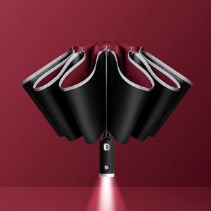 Parapluie pliant automatique 3 volets avec lumière LED, revêtement noir inversé, protection solaire et pluie, impression de logo personnalisée - Grande Vente - Product Image 2
