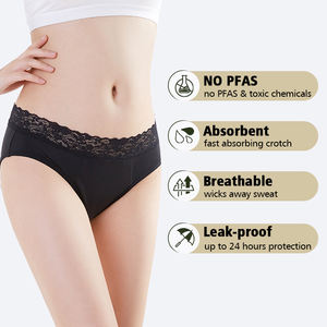 LYNMISS NO PFAS da donna mutandine d'epoca a flusso pesante in pizzo naturale traspirante - Product Image 3