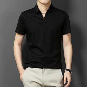 T-shirts d'été personnalisés pour hommes, tricotés à manches courtes, style <span class=keywords><strong>polo</strong></span> à col rabattu, couleur unie, basique simple, vente en gros - Product Image 5