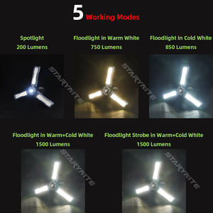 Lampe de travail LED rechargeable STARYNITE 1500LM, pliable, double couleur, magnétique, 6000mAh, IP64, pour atelier et <span class=keywords><strong>garage</strong></span> - Product Image 3