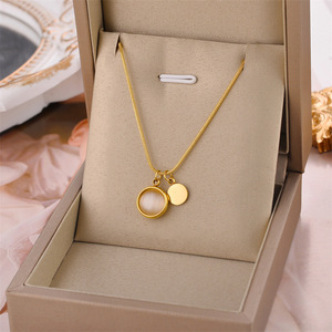 Collar personalizado minimalista, colgante redondo, collares de piedra de ojo de gato Vintage de primera calidad, Joyería Moderna versátil para mujer - Product Image 5
