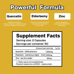 Personnalisation en usine Supplément de quercétine Capsules de zinc et de sureau 1230 mg Non <span class=keywords><strong>GNO</strong></span> Favorise une peau saine Supplément quotidien - Product Image 2