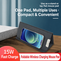 Tapis de souris en cuir PU à triple pliage avec chargeur sans fil, chargeur sans fil portable pliable 3 en 1 pour bureau, ordinateur portable, bureau