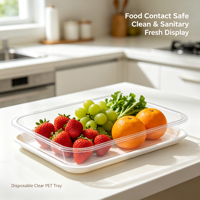 Barquette à fruits jetable en PET transparent de qualité alimentaire, taille et impression personnalisées, design épaissi, résistante aux fissures, pour supermarchés