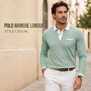 Polo Manche Longue Men's Contrast Collar <b>Long</b> <b>Sleeve</b> <b>Golf</b> Shirt Chest Pocket Smart Casual Business <b>Top</b> Custom Private Label - Product Image 1