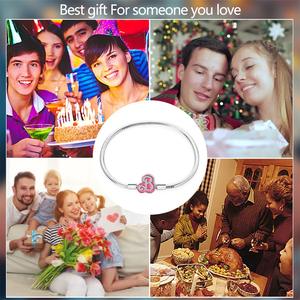 <b>Copper</b> Silver Plated Logo Pink Enamel CZ Snake Chain <b>Bracelet</b> Fit European Charm Beads - Product Image 6