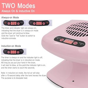 เครื่องอบเล็บอัตโนมัติ 2-in-1 พร้อมเซ็นเซอร์อินฟราเรด 300W สีชมพู อบแห้งด้วยลมร้อนและลมเย็น พร้อมหลอด UV - Product Image 4
