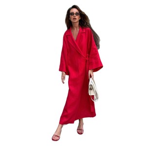 Vestido <span class=keywords><strong>de</strong></span> Algodón y Lino para Mujer, Nuevo Estilo Casual Holgado con Solapa y Lazo, Largo, para Otoño - Product Image 5