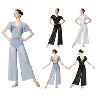 Combinaison de danse lyrique pour femme, unitard en maille à jambes larges, avec superposition contemporaine et taille ornée de strass, pour scène, personnalisable