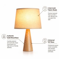Lampe de table en bois naturel de style nordique minimaliste moderne avec abat-jour flexible en tissu beige pour chambre à coucher, chevet, salon