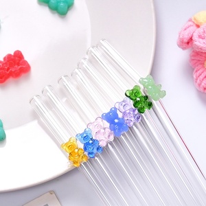 Thân Thiện Với Môi 8Mm Tùy Chỉnh Trong Suốt Tái Sử Dụng Chống Nhăn Borosilicate Gấu Quyến Rũ Cong Thủy Tinh Rơm Với Bong Bóng Cho Uống - Product Image 3