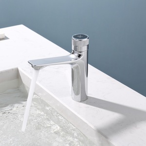 Grifo de Lavabo de Baño de Acero Inoxidable Cromado Deao con Interruptor de Botón Redondo - Product Image 1