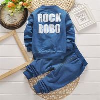 Vêtements pour enfants en gros, ensemble 2 pièces, veste bleue et jean, vêtements pour garçons