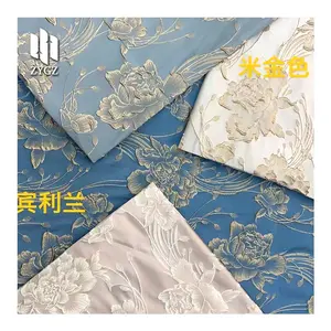 Luxury Gold Embroidered Jacquard Fabric Embossed Flora Damask Brocade For Haute Couture Dress DIY Polyester Fabric