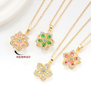 Oval Cut Colorful Cubic Zirconia Copper Alloy 18k Gold Plated Spinning Flower <b>Anxiety</b> <b>Necklace</b> Stress Relief Trendy Fashion - Product Image 1