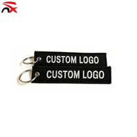 Étiquette de porte-clés personnalisée double face en métal portable avec anneau d'ouverture, étiquette de bagage tissée et brodée avec logo