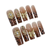 Faux ongles à presser faits main Qianya, motif léopard dégradé glacé, 10 pièces, en acrylique, forme carrée, style euro-américain, vente en gros
