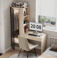 Combinaison moderne et simple de bureau et armoire pour chambre à coucher, petite pièce, personnalisable, demi-bibliothèque, demi-armoire, minimaliste, couleur crème, coulissante