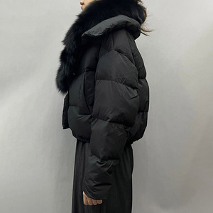 Jancoco nouveau style recadrée manteau en duvet d'oie femmes véritable col en <span class=keywords><strong>fourrure</strong></span> de renard veste bouffante - Product Image 3
