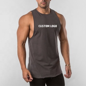 Débardeur de gymnastique pour hommes en polyester, coton et spandex, respirant, <span class=keywords><strong>sans</strong></span> manches, avec logo imprimé pour le fitness. - Product Image 1