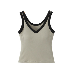 Camisola Básica Ajustada con Cuello en V, Talla Grande, Negra y Caqui, de Fibra de Viscosa Tejida, para Mujer, Capa Interior - Product Image 1