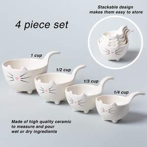 Tazas de cerámica blanca para gatos, juego de tazas de medición hechas a mano en forma de porcelana, cuencos de medición a granel - Product Image 6