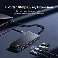UGREEN USB 3.2 Hub 4 Port 10Gbps 0.15m USB Splitter dengan Port Daya Tipe C Kabel Jalinan untuk Laptop PC