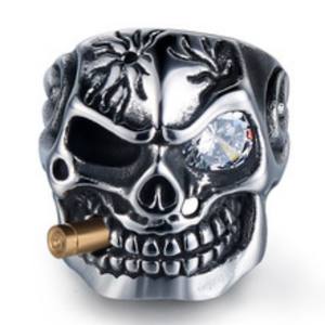 Anillo Unisex de Acero Inoxidable Plateado con Cabeza de Calavera, Estilo Punk, con Circonita, Certificado por Terceros, <span class=keywords><strong>MoLin</strong></span> - Product Image 3