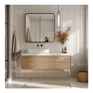 Tủ chậu lavabo treo tường gỗ sần kiểu Scandinavian tối giản thiết kế tùy chỉnh, dành cho phòng tắm nhỏ - Product Image 3