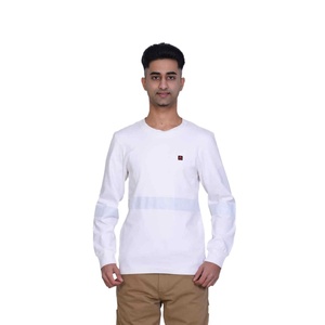 Chemise de travail pour homme T-shirt de soudage résistant aux flammes Vêtements de sécurité <span class=keywords><strong>anti</strong></span>-rayonnement en coton FR avec bande réfléchissante Blanc - Product Image 2