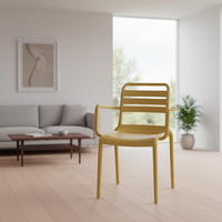 Chaise de salle à manger en plastique au design simple avec accoudoirs, style nordique, disponible en plusieurs couleurs pour une utilisation intérieure et extérieure