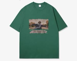 T-shirt casual Happy Day da <span class=keywords><strong>uomo</strong></span> a maniche corte, stile americano, nuovo design estivo, in puro cotone, nera, a mezza manica - Product Image 4