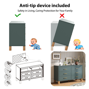 <b>6</b> <b>Drawer</b> Double Dresser Blue Modern Storage Cabinet Metal Handles Solid Wood Legs Dresser <b>Drawer</b> Organizer for Kids - Product Image 5