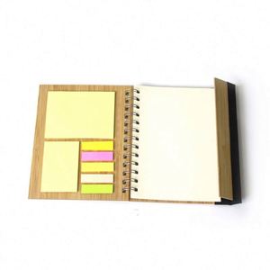 Carnet de notes spirale personnalisé avec couverture en bambou écologique - Option cadeau pour étudiants et usage professionnel, avec notes autocollantes - Product Image 1