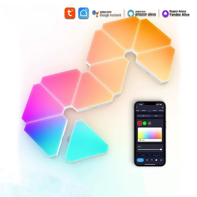WiFi Triangular Modular Quantum Gaming Sound-Activated Honeycomb RGB Ambient Light Panel 24W TUYA Smart APP 16 Millon Colors