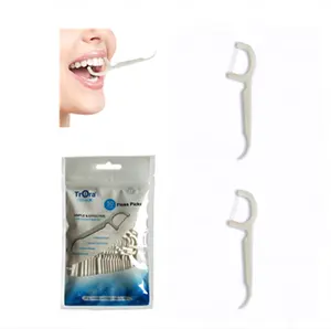 Top Sales 50pcs Waxed Mint Flavored Tooth Picks Floss Sticks Toothpick with Floss Flosser Picks