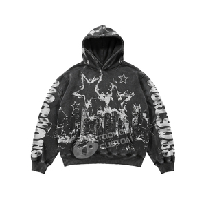 Sudadera con capucha de algodón de 500 g/m² personalizada para hombre, estilo urbano, corte holgado, lavado vintage, estampado puff, forro polar liso, jersey. - Product Image 3