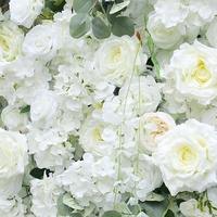 L1230 Mur floral artificiel en soie 5D, roses blanches, pivoines et hortensias, pour toile de fond de mariage, rideau enroulable écologique et romantique pour événements