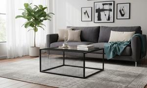 Table basse moderne en verre et acier inoxydable pour salon, table centrale minimaliste de luxe avec plateau en verre trempé et structure robuste - Product Image 2