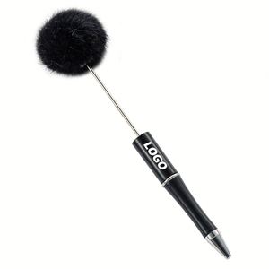 Custom <b>Fluffy</b> Beaded <b>Pens</b> - Cute Plush Pom Pom Black Ink Ballpoint for DIY, Office, School & Promotional Gifts - Product Image 1