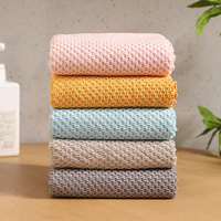 50 pièces de serviettes en microfibre super douces, épaisses, 300 g/m², motif de grains de maïs, absorbantes, 30*30, étiquette personnalisée, chiffon de nettoyage double usage