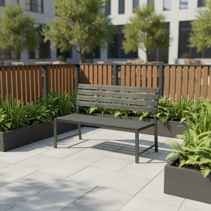 Banc de jardin moderne et contemporain pour l'extérieur, meubles de patio K.D., chaises de jardin en plastique noir - Product Image 4