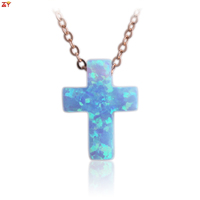 Collier Croix en Argent 925 Unisexe 1 Pièce Populaire Tendance Plaqué Or Opale Synthétique Bijoux avec Breloques Bleues Blanches pour les Mariages