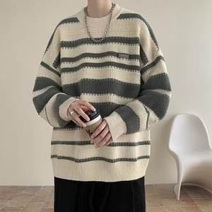 Pull rayé <span class=keywords><strong>d</strong></span>écontracté et ample pour homme, style rétro, ambiance automne-hiver, style <span class=keywords><strong>couple</strong></span>, haut tricoté chaud - Product Image 3