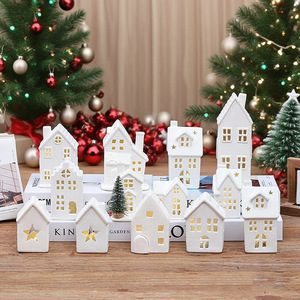 <span class=keywords><strong>Casa</strong></span> de Navidad de Cerámica con Luz LED, Miniatura de Cabaña Brillante para Decoración de Mesa Navideña, Adornos de Pueblo Navideño - Product Image 1