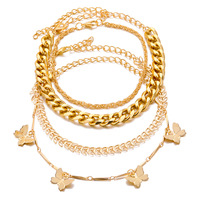 Pulseras de cadena en capas delicadas chapadas en oro de 14 quilates, brazalete bonito ajustable, conjunto de pulseras de eslabones